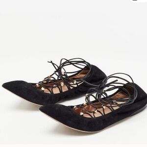 Valentino Black Leather and Suede Rockstud Ballet Flats Size 39